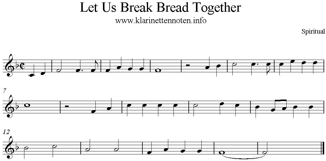 Let Us Break Bread Together score for Clarinet, Klarinettennoten